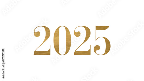 Golden 2025 sign celebrating upcoming new year on transparent background