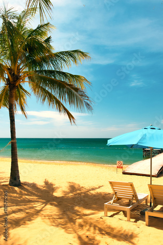 Sonasea Beach, Phu Quoc, Vietnam - November 26th 2024: Coastal Resort Scenery of Phu Quoc Island in Vietnam. A Tropical Tourism Destination for Summer Vacation in Southeast Asia. On a hot sunny day. 