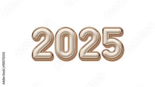 2025 gold and white inflated balloons on transparent background