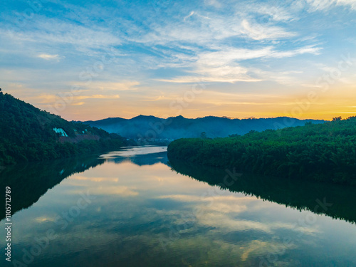 Aerial photography of the beautiful scenery of Hejiang River in Fengkai, Zhaoqing, Guangdong photo