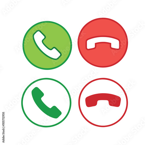 Four different colored icons for a phone call. The first is green, the second is red, the third is yellow, and the fourth is blue