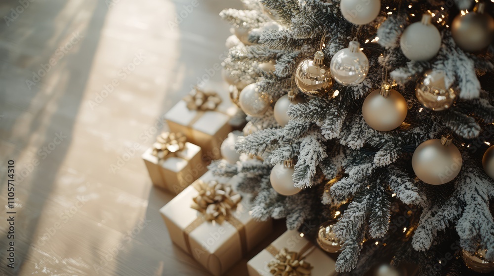 Christmas tree with gifts in sunlight. Christmas tree with gifts in sunlight.