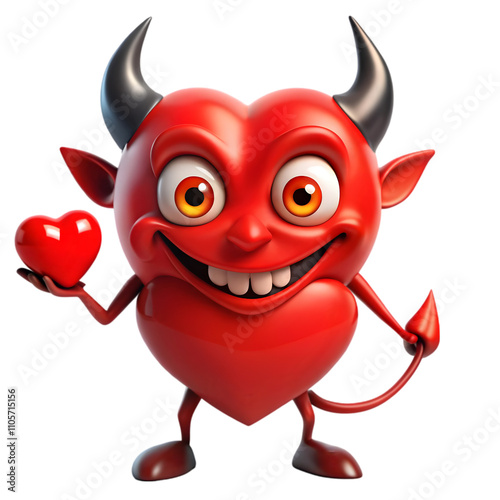 Red devil heart shape mask on white background