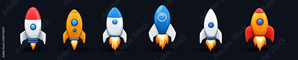 Extraterrestrial spacecraft, cartoon UFO saucers, and rockets launch with fiery beams. Whimsical fantasy shuttles, game engine graphic design elements, humorous cosmic spaceships, isolated modern Extraterrestrial spacecraft, cartoon UFO saucers, and rockets launch with fiery beams. Whimsical fantasy shuttles, game engine graphic design elements, humorous cosmic spaceships, isolated modern