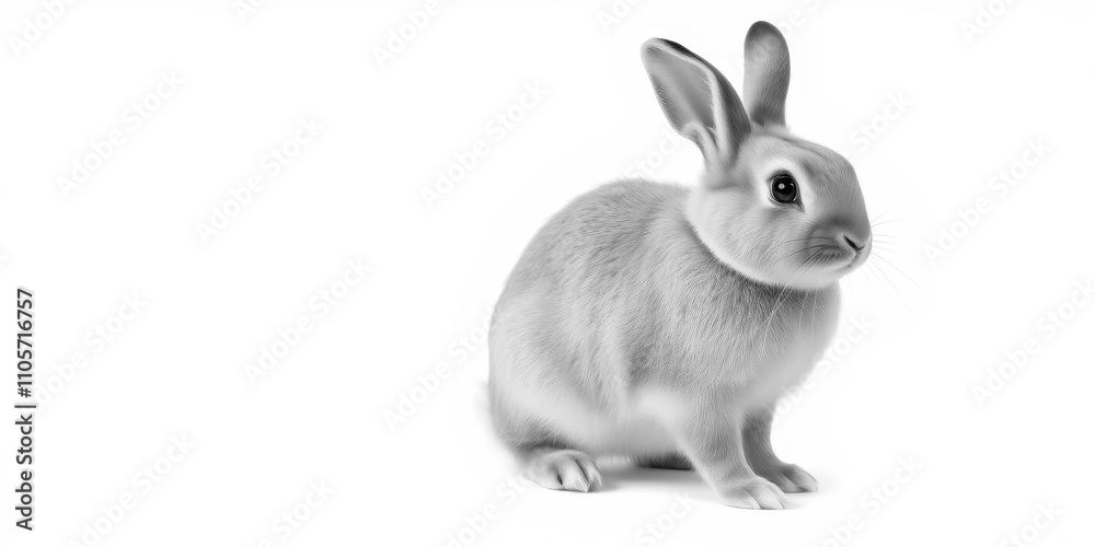 Obraz premium Graceful Dutch rabbit standing alone against a clean white background, charming, graceful, elegant