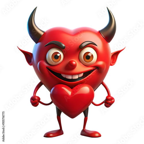 Red devil heart shape mask on white background
