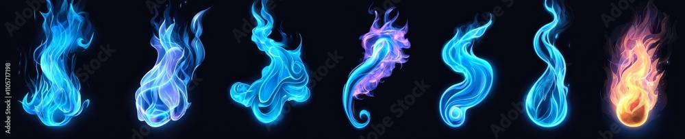 Sword animation sprite sheet with light trails, motion game effect, magic weapon featuring blue beam trails, animated storyboard, neon glowing brand attack, contemporary illustration. Sword animation sprite sheet with light trails, motion game effect, magic weapon featuring blue beam trails, animated storyboard, neon glowing brand attack, contemporary illustration.