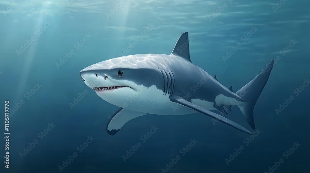 Fototapeta premium A white shark swimming in the ocean