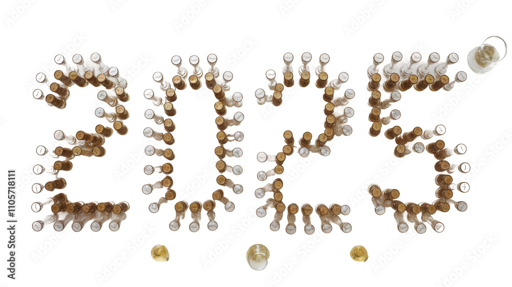 Transparent background with coins forming 2025 Transparent background with coins forming 2025