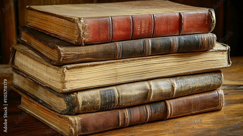 A Stack Of Old Antique Leather Bound Books A Stack Of Old Antique Leather Bound Books