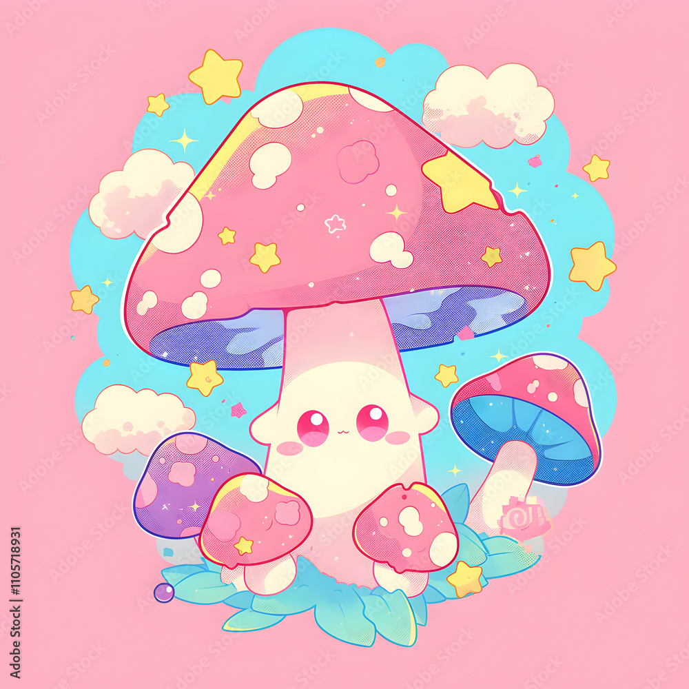 Cute colorful kawaii star mushroom outline. Cute colorful kawaii star mushroom outline.