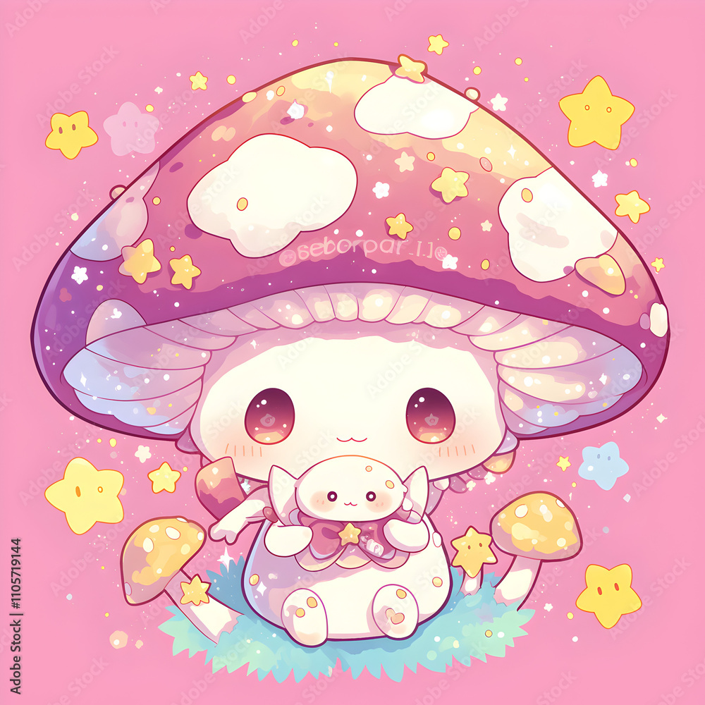 Cute colorful kawaii star mushroom outline. Cute colorful kawaii star mushroom outline.