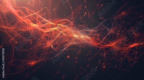 Abstract Glowing Red Lines and Particles