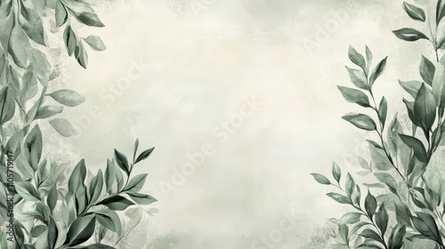 Gentle watercolor illustration of botanical Jewish cultural icons, featuring soft sage green and ivory borders with delicate ribbon and ornament accents in natural light.