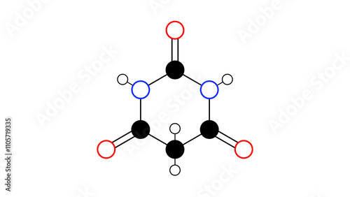 barbituric acid molecule, structural chemical formula, ball-and-stick model, isolated image barbiturates photo