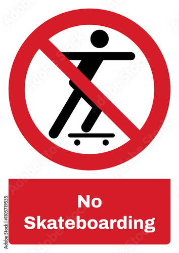 ISO prohibition safety signs sentence case text_No Skateboarding_portrait size a4/a3/a2/a1	 