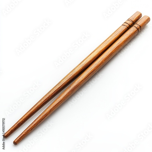 Elegant wooden chopsticks on white background, minimalist design.