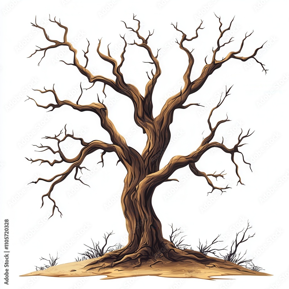 Illustration of a bare tree on a dry landscape. Illustration of a bare tree on a dry landscape.