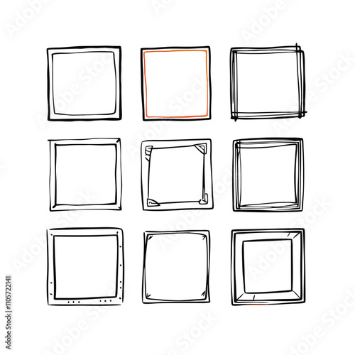 A set of nine squares with a black outline. The squares are all the same size. The squares are all lined up in a row