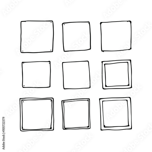 A set of nine squares with a black outline. The squares are all the same size. The squares are all lined up in a row