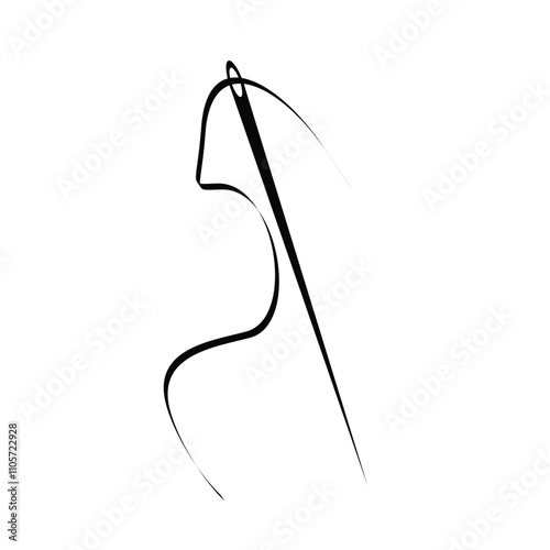 Vector graphics. On a white background  needle with tangled threads.
