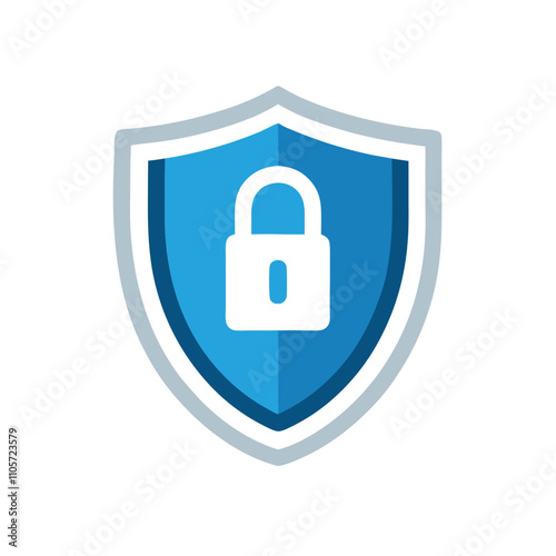 A blue shield with a white lock on it. The lock is open
