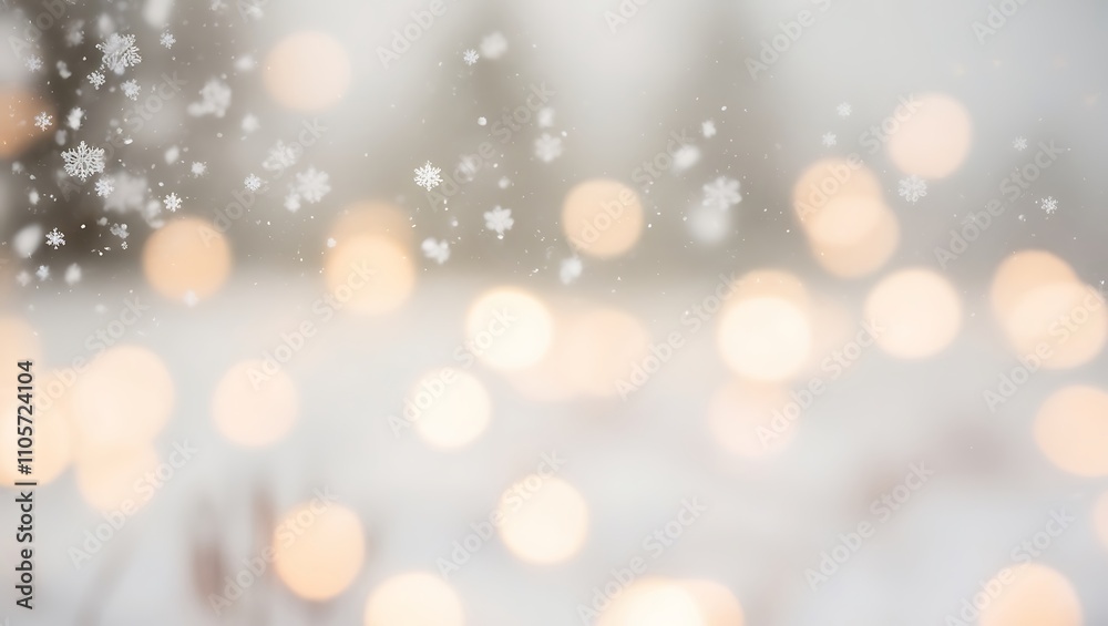 Obraz premium Falling Snowflakes and Soft Bokeh Lights Background