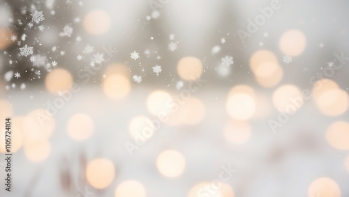 Falling Snowflakes and Soft Bokeh Lights Background