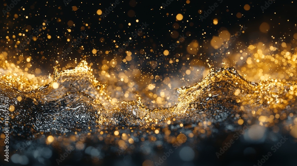 Gold splatters across the ground, producing a forced perspective. Gold splatters across the ground, producing a forced perspective.