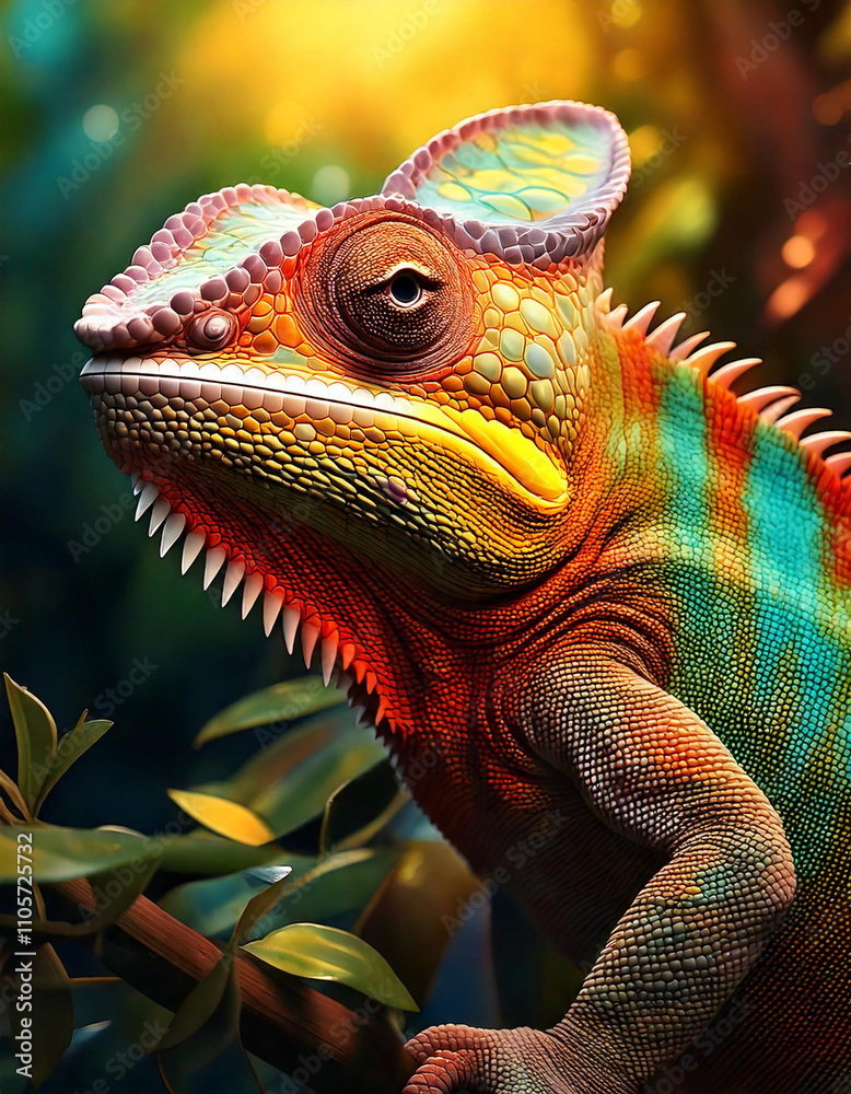 Obraz premium Portret Kameleona. Generative AI