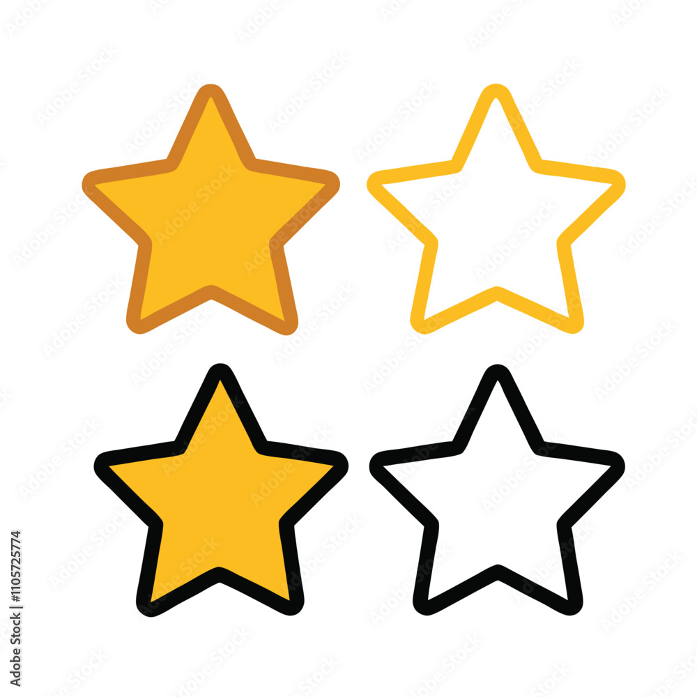 Four stars with different colors. One is yellow and black, one is white and black, one is yellow and white, and one is black and white Four stars with different colors. One is yellow and black, one is white and black, one is yellow and white, and one is black and white