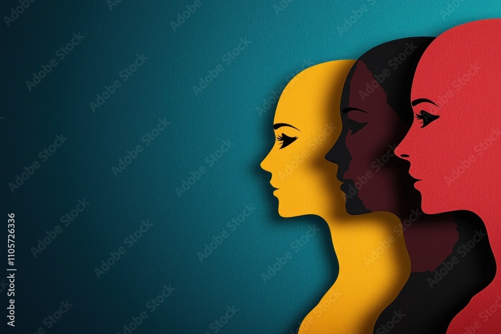 Diverse silhouettes representing identity artistic exploration digital art contemporary setting side view inclusivity Diverse silhouettes representing identity artistic exploration digital art contemporary setting side view inclusivity