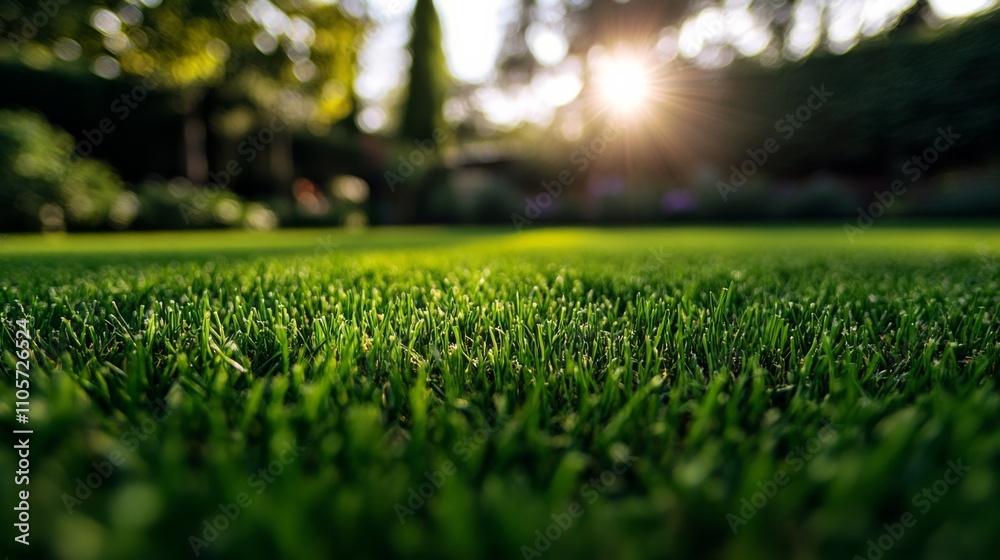 Close-up View of a Perfectly Manicured Lawn with Lush Green Grass and Smooth Texture.