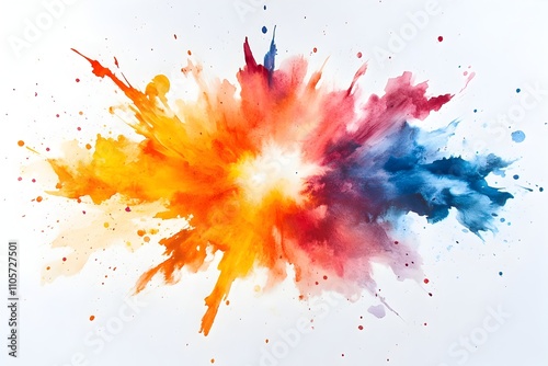 A vibrant explosion of colorful watercolor paint radiating outwards from the center of a white canvas capturing a moment of pure creative energy and expression
