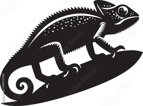 A determined chameleon crawling upwards silhouette vector