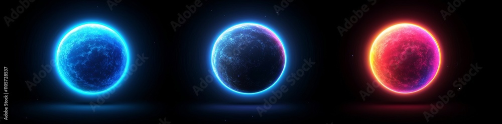 Neon blue, orange, and red energy balls with liquid texture, fire sparkles, and a cloud of smoke are depicted as isolated magic game orbs on a transparent background in a modern, realistic Neon blue, orange, and red energy balls with liquid texture, fire sparkles, and a cloud of smoke are depicted as isolated magic game orbs on a transparent background in a modern, realistic
