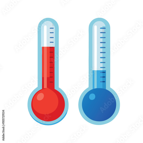 Two thermometers with red and blue liquid in them. One is red and the other is blue