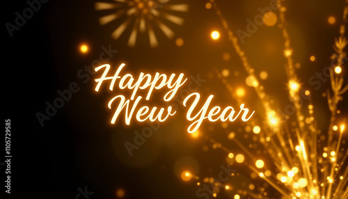 Wallpaper Mural A majestic, golden 'Happy New Year' in elegant, flowing cursive script, majestically centered on a deep, gradient night sky that's ablaze with a warm, fiery glow, as delicate, shimmering silver and ch Torontodigital.ca