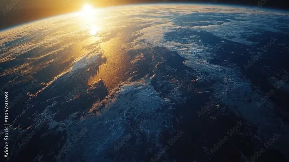 Stunning Aerial View of Earth at Sunrise Showcasing the Beautiful Colors of the Atmosphere and Ocean in a Serene, Peaceful Landscape Stunning Aerial View of Earth at Sunrise Showcasing the Beautiful Colors of the Atmosphere and Ocean in a Serene, Peaceful Landscape