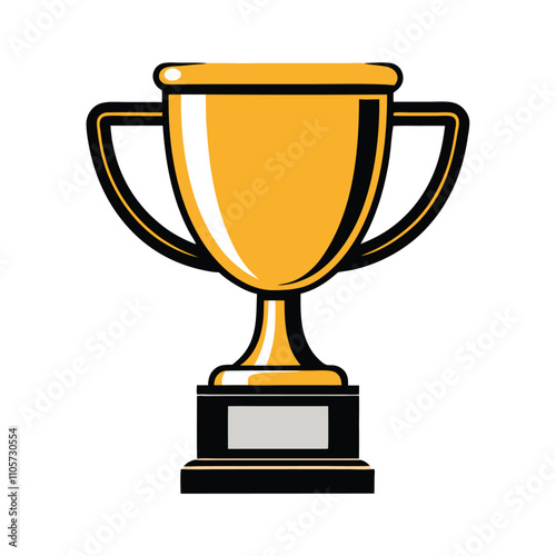 A gold trophy with a black base. The trophy is yellow and has a black rim