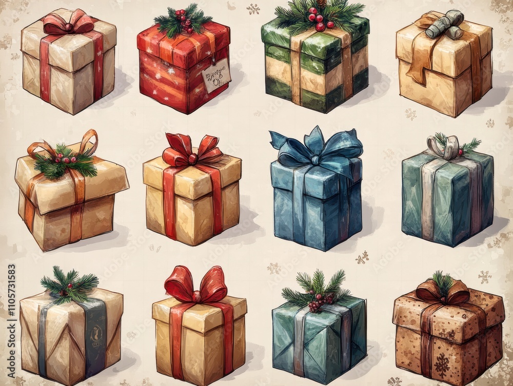 A set of various Christmas presents in full detail, isolated on a transparent background The collection includes a variety of wrapped gifts with bows, ribbons, and tags, each with vivid colors A set of various Christmas presents in full detail, isolated on a transparent background The collection includes a variety of wrapped gifts with bows, ribbons, and tags, each with vivid colors