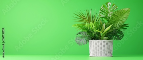 A 3D paper green leaf product podium background featuring summer leaves and plants on a showcase platform in a minimal garden scene, ideal for eco-cosmetic pedestal sales promotions and fresh, modern photo