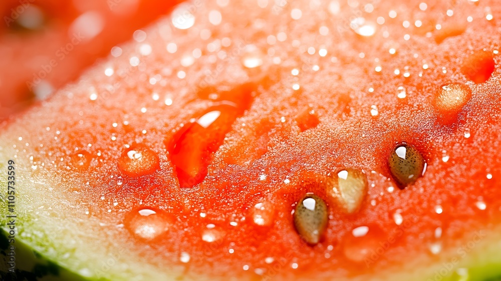 Close-up of Juicy Watermelon Slice with Water Droplets Close-up of Juicy Watermelon Slice with Water Droplets