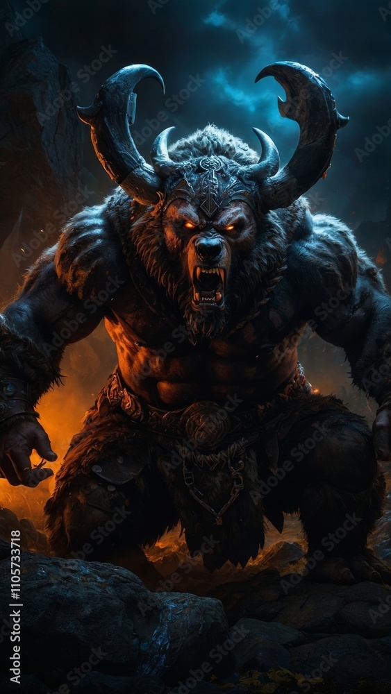 Obraz premium Angry Berserker Viking Mythology Fantasy Art