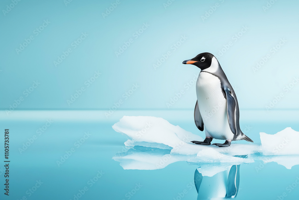 Fototapeta premium Penguin on an ice floe, copyspace