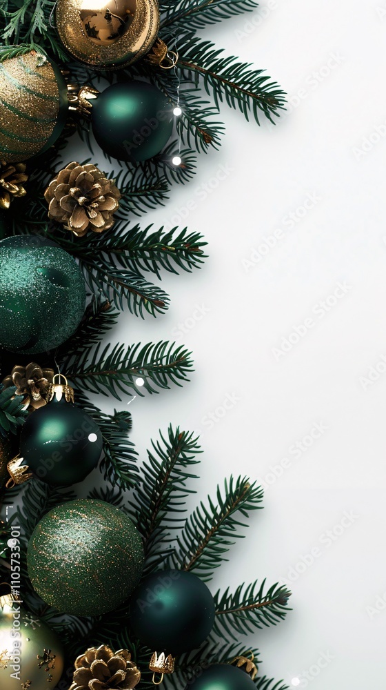Christmas and New Year background with beauty decorations on white. Copy space at the top. Christmas and New Year background with beauty decorations on white. Copy space at the top.