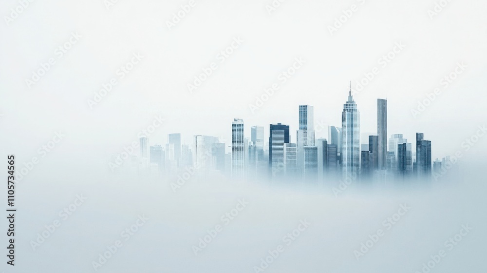 pollution air concept City skyline emerging from fog in a minimalist setting. pollution air concept City skyline emerging from fog in a minimalist setting.