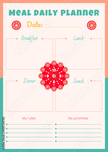 Meal daily planner. Vertical A4 template