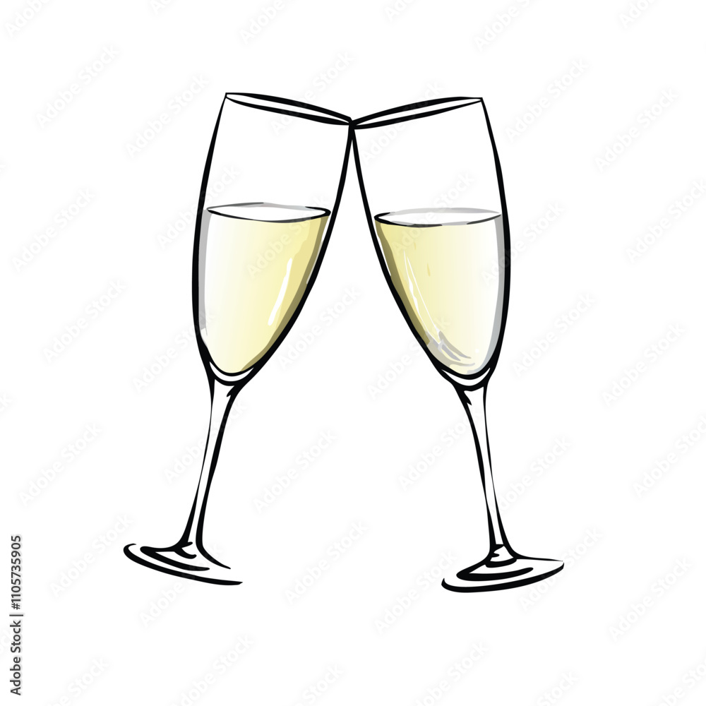 Two glasses of champagne are shown in the image. The glasses are filled with champagne and are placed next to each other Two glasses of champagne are shown in the image. The glasses are filled with champagne and are placed next to each other