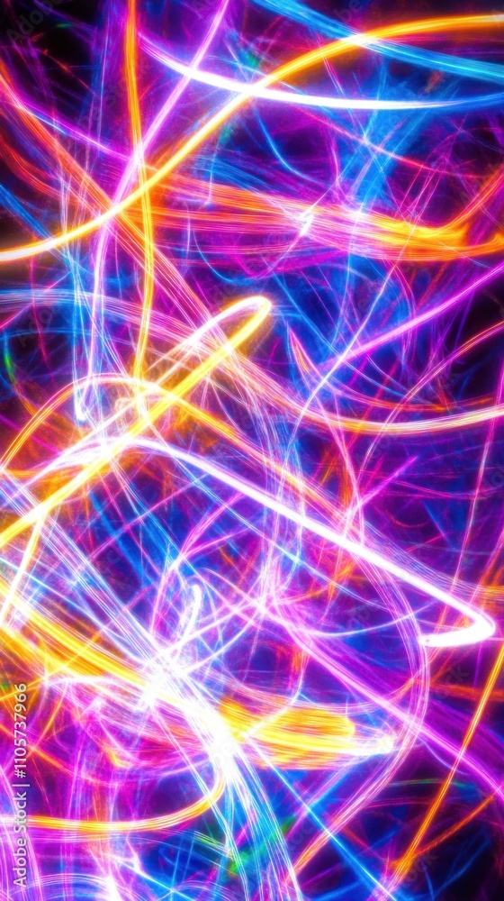 Vibrant Abstract Light Trails with Bright Colors in Motion Creating Dynamic Patterns on a Dark Background for Artistic or Design Projects Vibrant Abstract Light Trails with Bright Colors in Motion Creating Dynamic Patterns on a Dark Background for Artistic or Design Projects